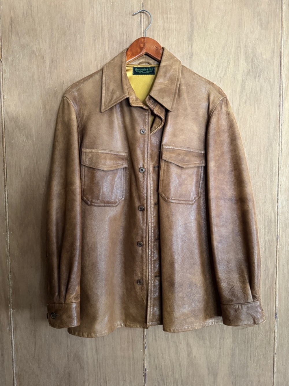 Vintage 50’s Leather Button-Up Jacket - Brown - Abercrombie & Fitch